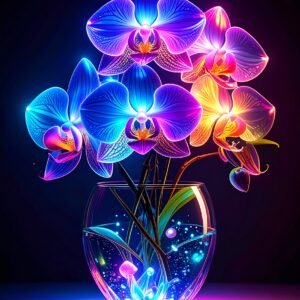 Orchids flowers in crystal vase