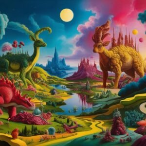 Colourful and cute dinosaur scenery